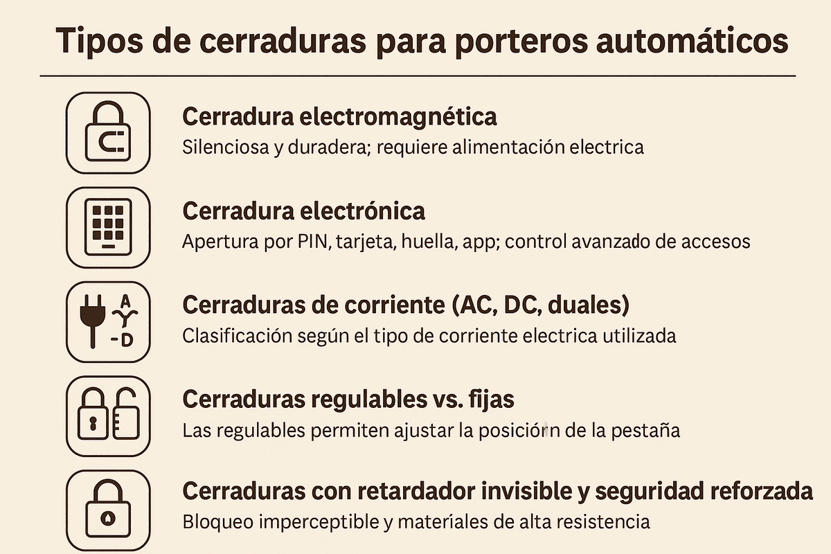 Tipos de cerraduras para porteros automáticos Infografia