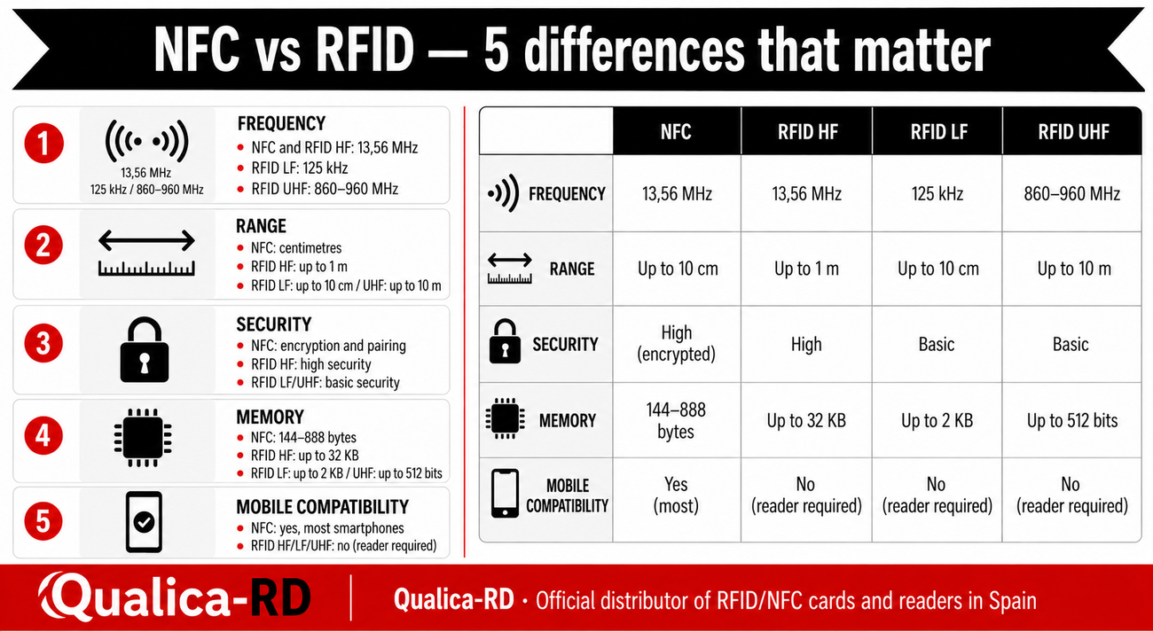 NFC vs RFID comparison infographic